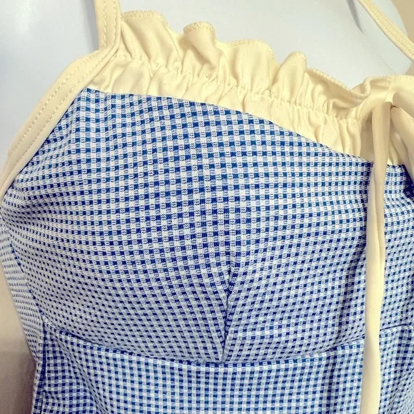 Blue White Gingham High Cut Cheeky Tankini Set - Picture 3 of 16